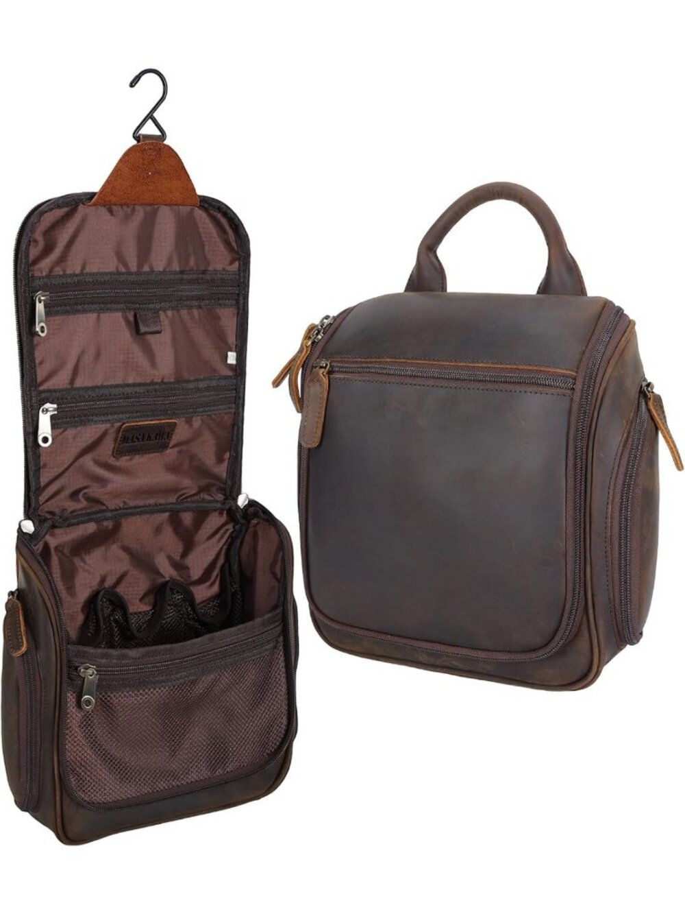 Large Portable Leather Travel Toiletry Bag for Men - Stylish Hanging Organizer